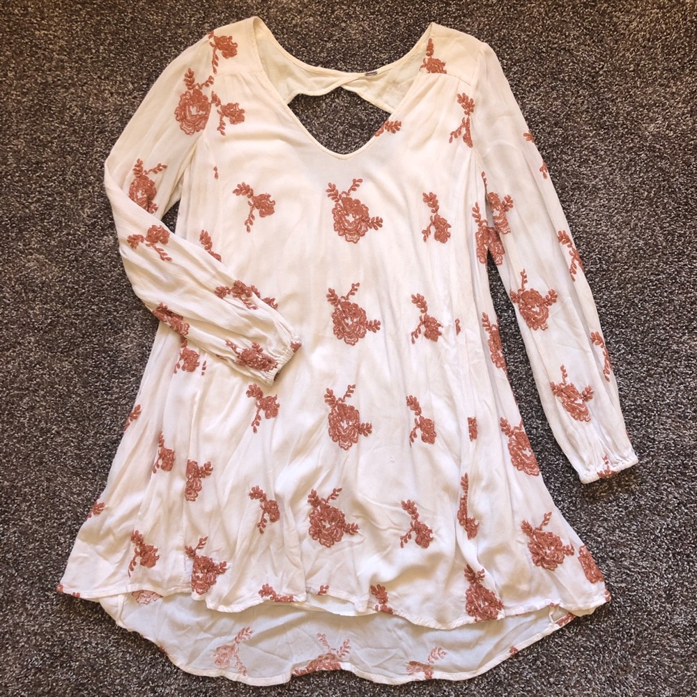 Free People Cream Rust Boho Swing Dress M/L